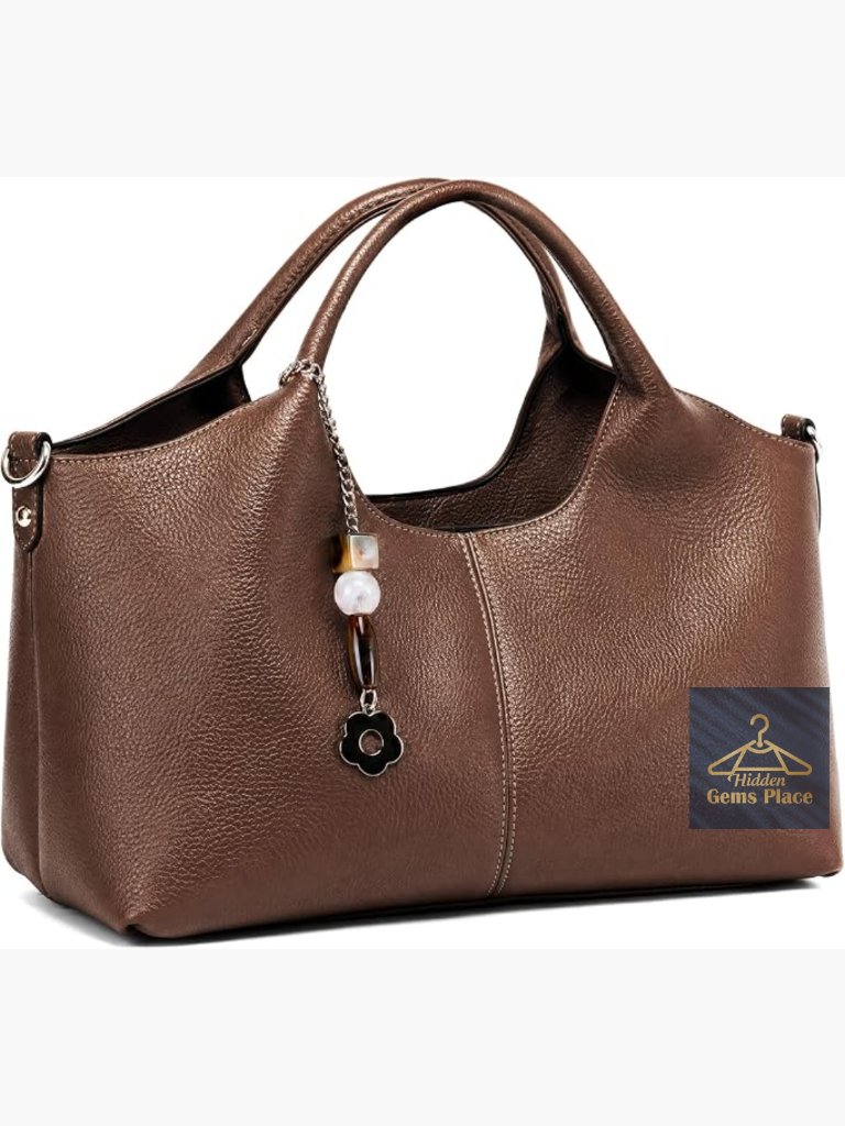 Vegan Leather Satchel Handbag With Detachable Strap Two-Handle Ladies Purse